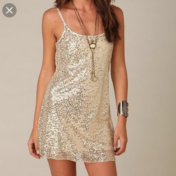 Free People Dresses & Skirts - Intimately Free People Gold Sequin Slip Dress